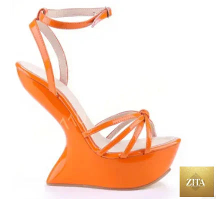 Zita La Belle Elite metallic leather high heels with slingback and T-strap design, in mixed colors, summer fashion footwear