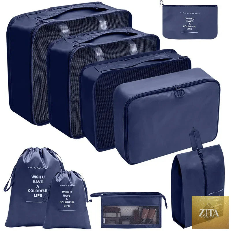 7/8/9/10-Pcs Travel Organizer Packing Cubes Set – Portable Luggage Storage Bags for Clothes, Shoes & Accessories
