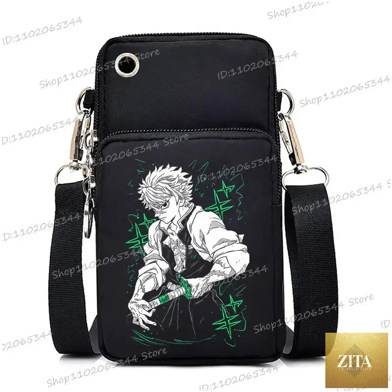 Demon Slayer Nezuko and Mitsuri themed backpack with crossbody strap, featuring colorful anime character designs by Zita La Belle Elite