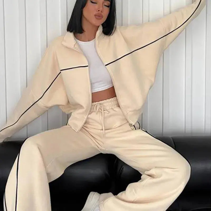 womens clothing 2 pieces set Casual Sports Suits Long Sleeved Half High Collar Cardigan Sweater Trouser Tracksuit Women Clothing ZITA LA BELLE ÉLITE