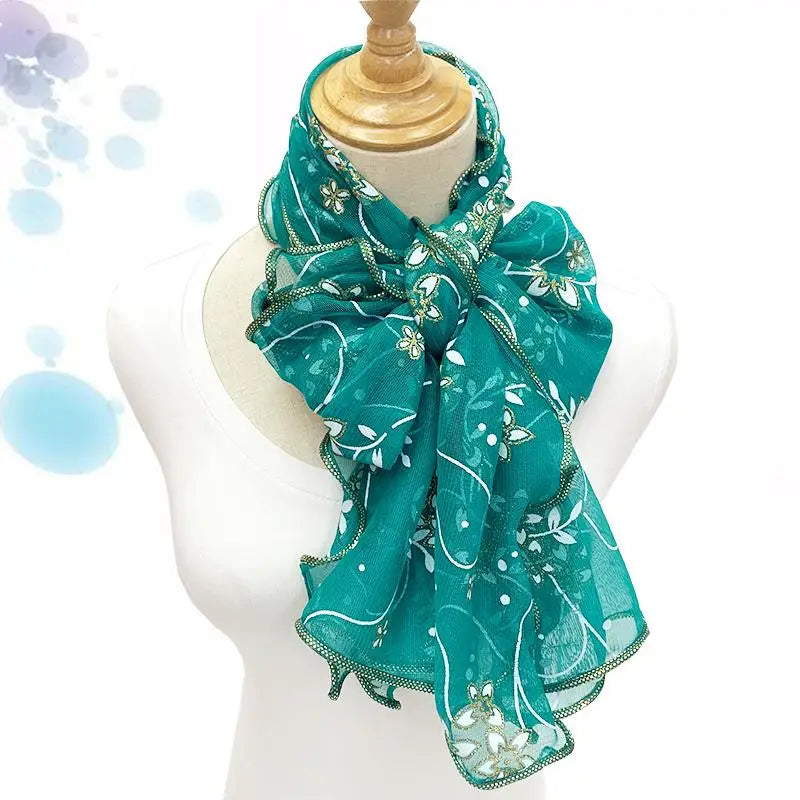 Lace Scarf Lightweight Elegant Print Silk Neckerchief Shawl Wraps