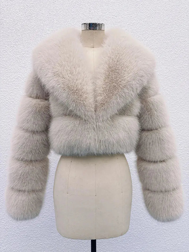 ZADORIN Luxury Big Collar Spliced Cropped Faux Fur Coat Woman Clothing Thicken Furry Faux Fur Jacket Winter Fur Coats Top Mujer ZITA LA BELLE ÉLITE