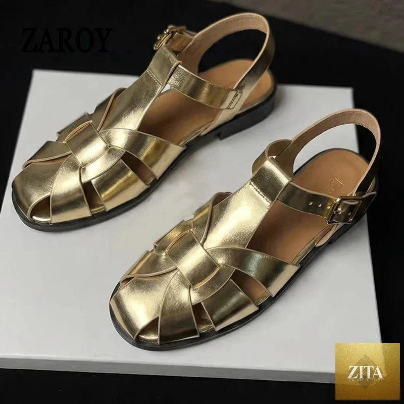 LadyShow.Store ZAROY women summer flat sandals with elegant design, soft straps, suitable for casual or office wear.