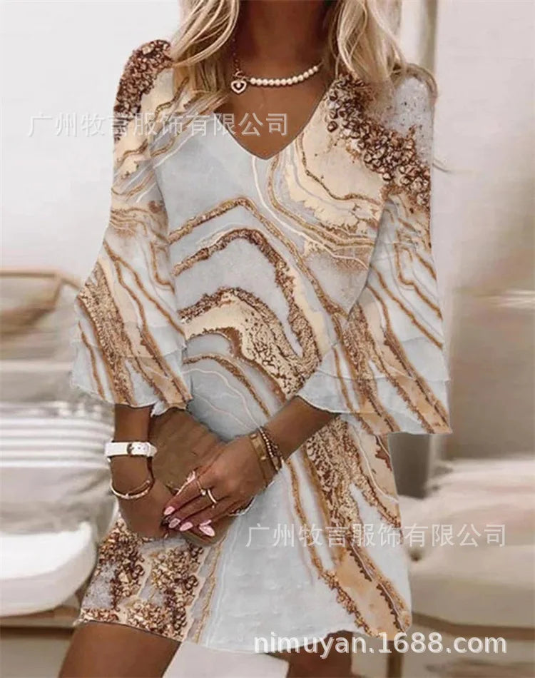 Mini Elegant Flared Loose Waist With Butterfly Sleeve Dress