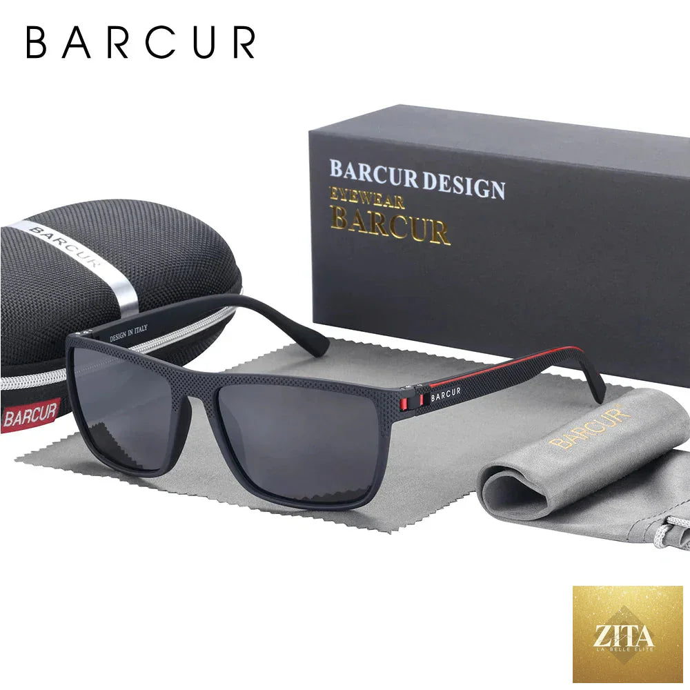 Stevvex BARCUR sports polarized sunglasses for men with lightweight TR90 frame, square design, UV400 protection, ideal for fishing and travel.