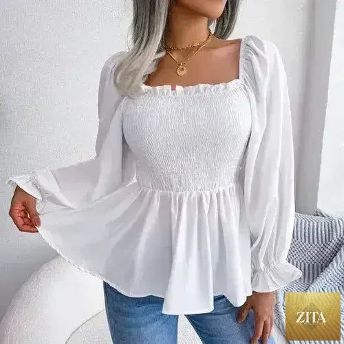 Femstylo loose fit chiffon blouse, elegant polyester top with flowy fabric and stylish design, perfect for casual or formal wear.