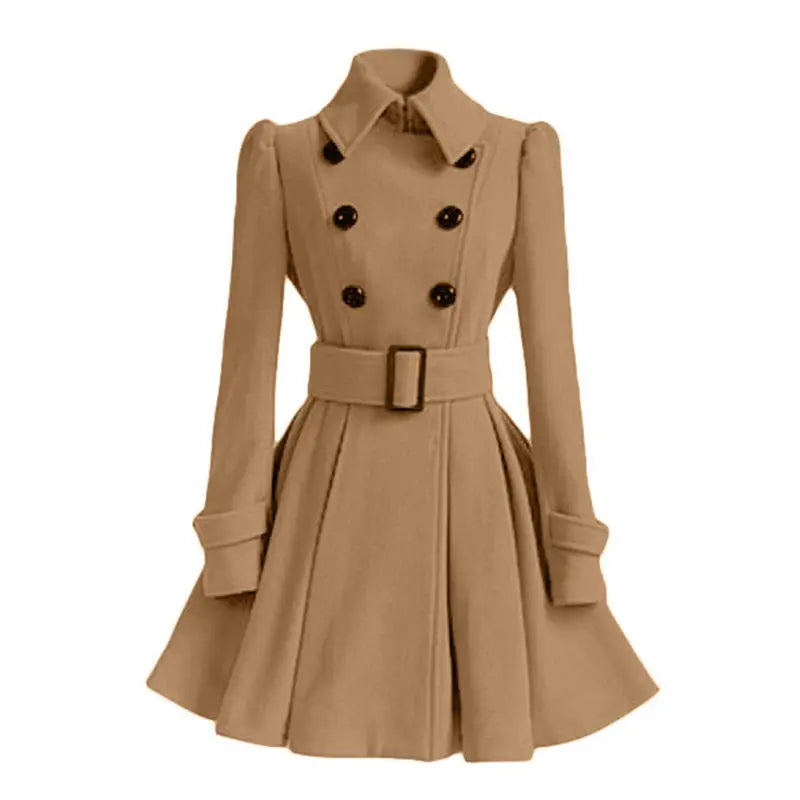 Women Vintage Double Breasted Coats Classic Long Trench With Belt Office Lady Female Autumn Winter Woolen Tops Slim Overcoat ZITA LA BELLE ÉLITE