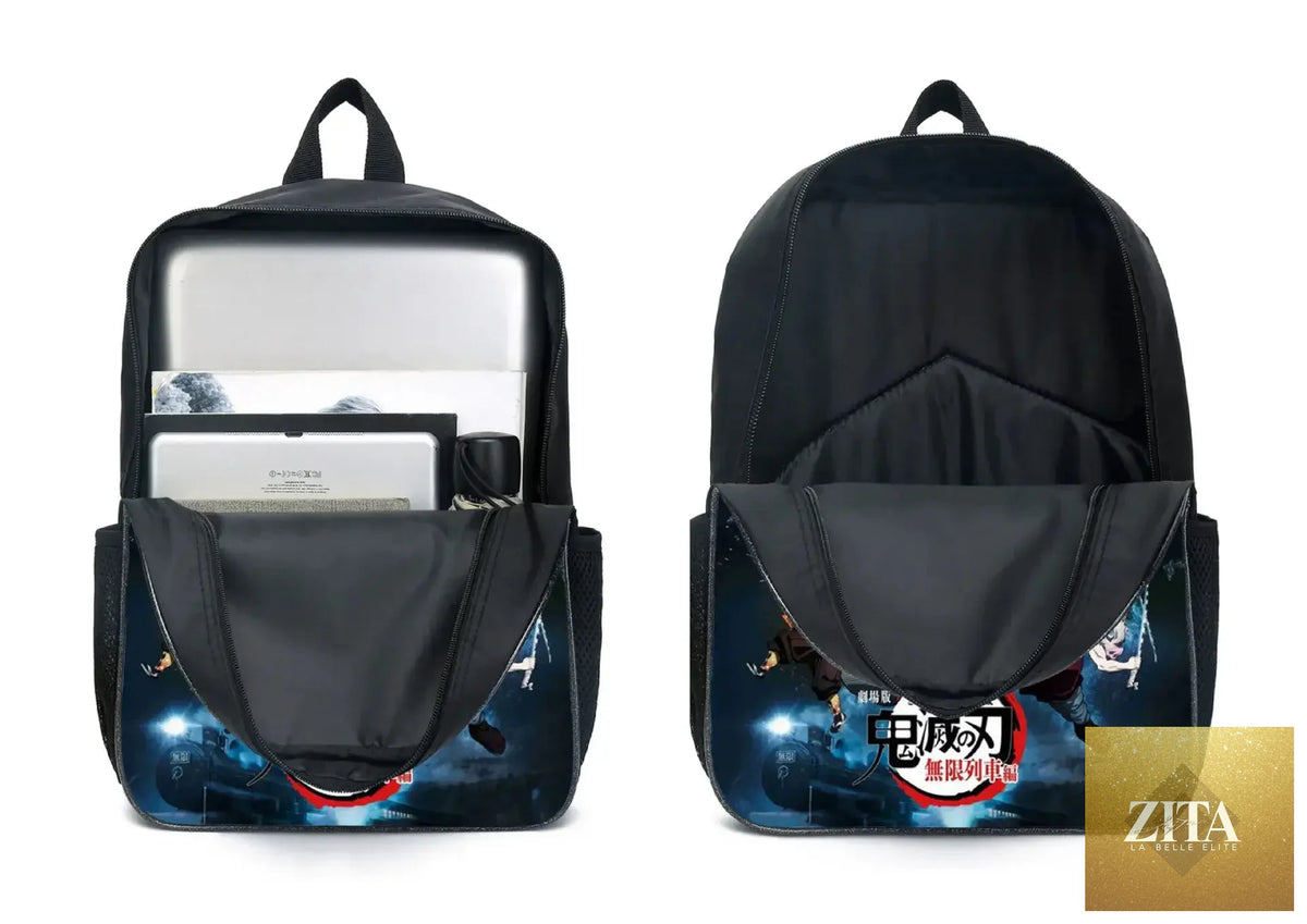 Nezuko Demon Slayer backpack from Infinite Visibility, part of a 3-piece schoolbag set, featuring vibrant character artwork.