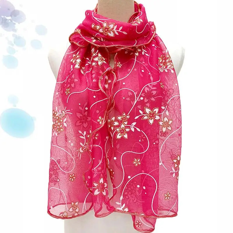 Lace Scarf Lightweight Elegant Print Silk Neckerchief Shawl Wraps