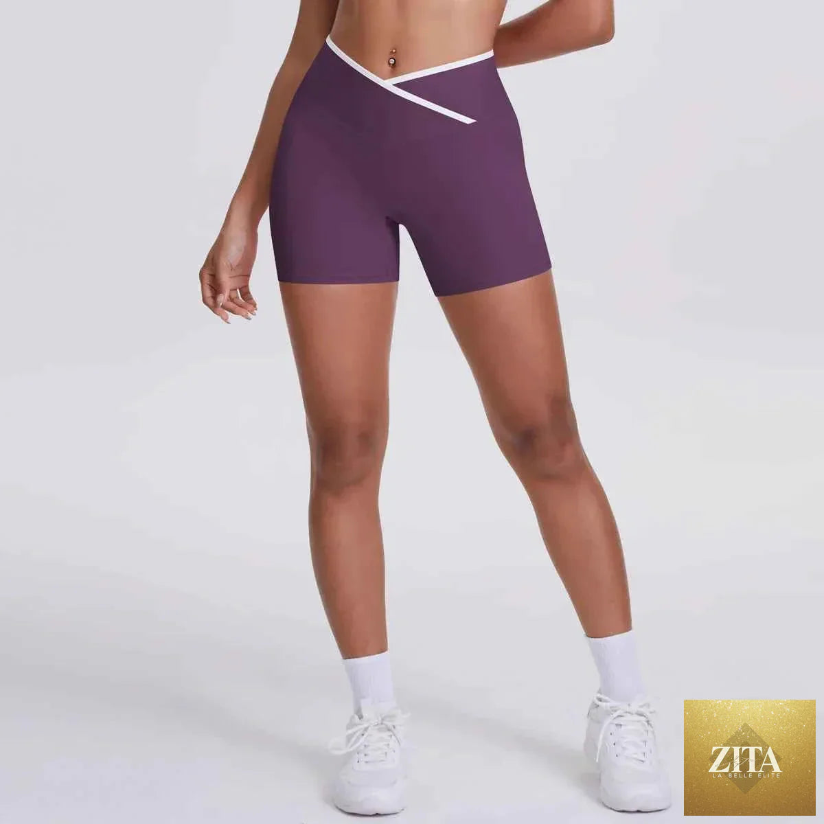 V-shaped waist women's yoga fitness shorts by THRIXINE, lightweight active shorts with a flattering V-shaped waist design.
