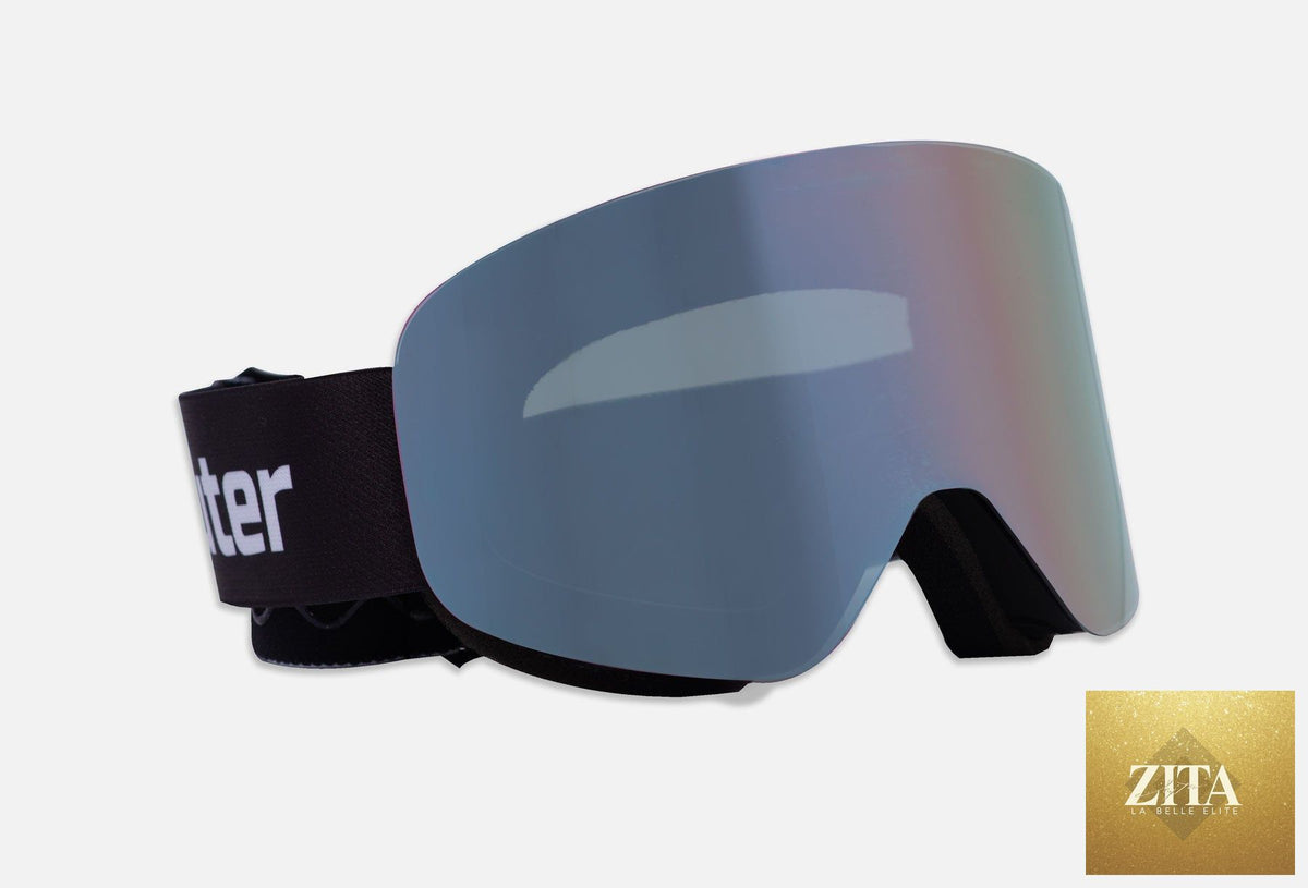 Blue frameless MAG ski and snowboard goggles by Eastern Outer with clear lens and adjustable strap.