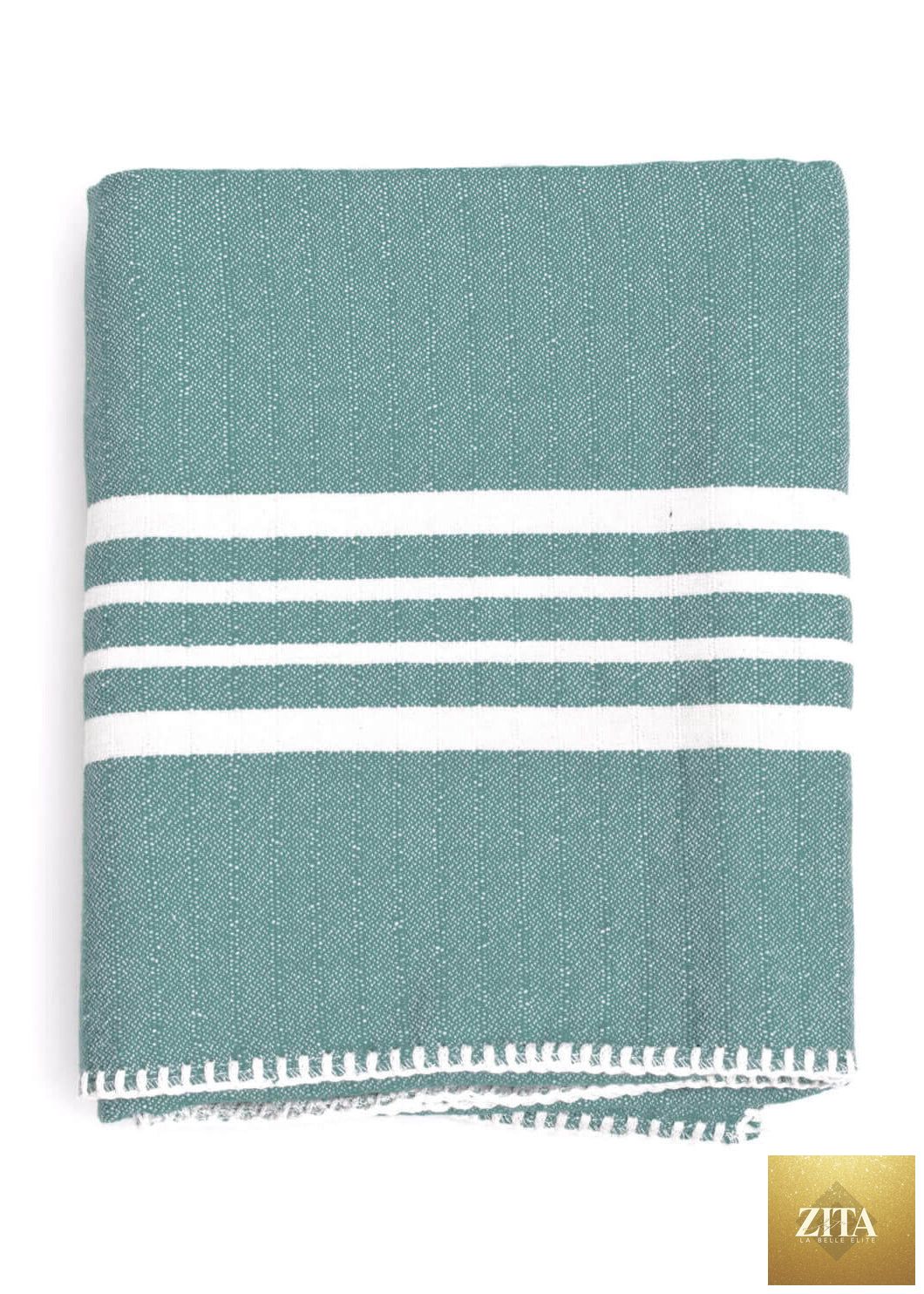 Zita La Belle Elite Turkish farmhouse towel bundle in green with traditional woven design, no fringe, ideal for bathroom or beach use.