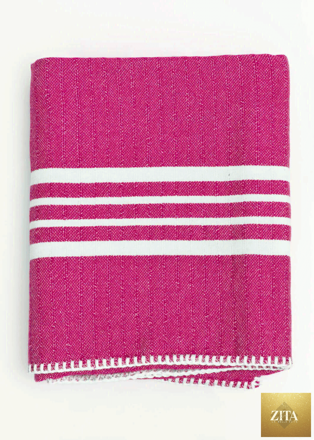 Fuchsia Turkish towel without fringe from Zita La Belle Elite, soft and lightweight Farm House Turkish Towel bundle on white background.