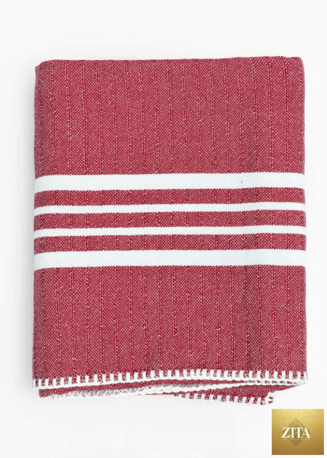 Red Turkish towel bundle by Zita La Belle Elite featuring a stylish, fringeless farm house design on soft, absorbent fabric.
