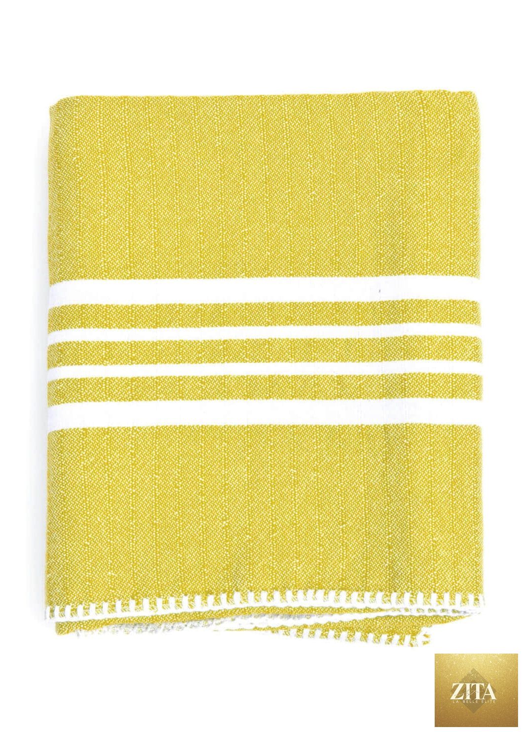 Yellow Farm House Turkish Towel by Zita La Belle Elite, shown folded, highlighting its soft, woven texture and natural design.