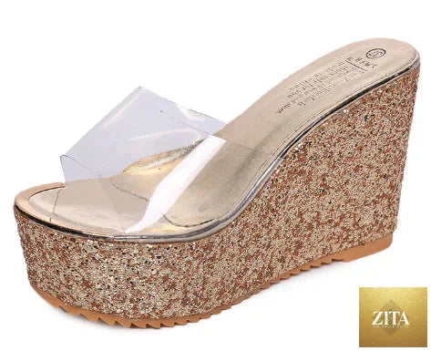 Women high heel platform wedge sandals by Trendy Attic Store01, featuring stylish straps and a chunky wedge heel.