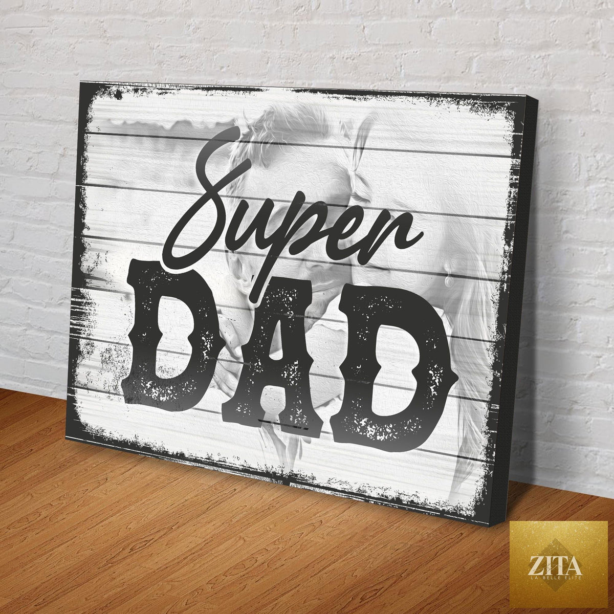 Canvas wall art featuring a "Super Dad Happy Father's Day" sign by Tailored Canvases, with bold text on a decorative background.