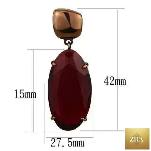 Stainless steel earrings with Siam glass drop, TK2818 IP Coffee Light design by Femstylo, showcasing elegant jewelry style.