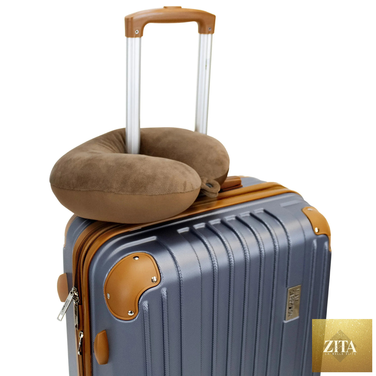 Travel Microbeads Neck Pillow by Travellty with plush cover, contoured for comfort during travel, in a soft, ergonomic design.