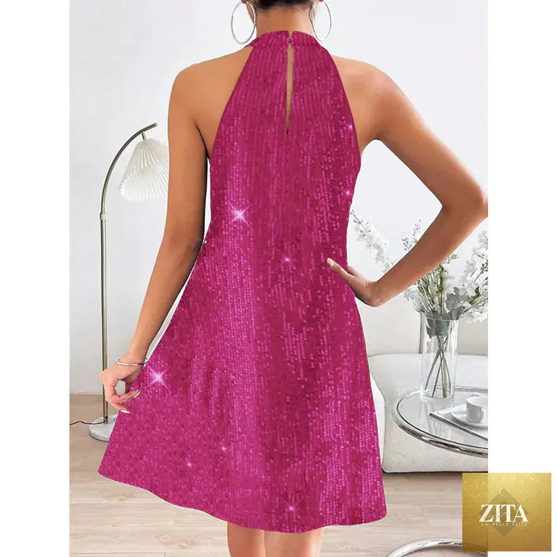 Elegant off-shoulder sequins dress for women by Zita La Belle Elite, featuring a fitted evening dress with shimmering sequin details.