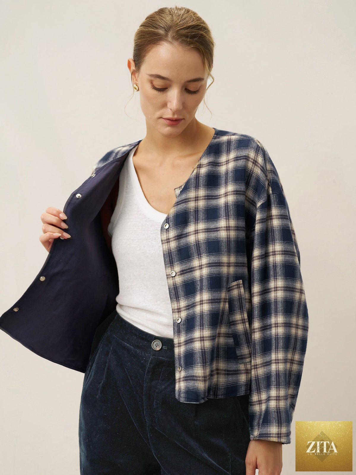 Tencel Linen Reversible Crew Neck Casual Jacket CHLOE