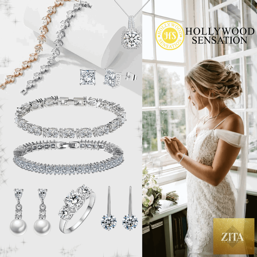 Hollywood Sensation® tennis bracelet featuring round cut white cubic zirconia diamonds, elegant jewelry for women.