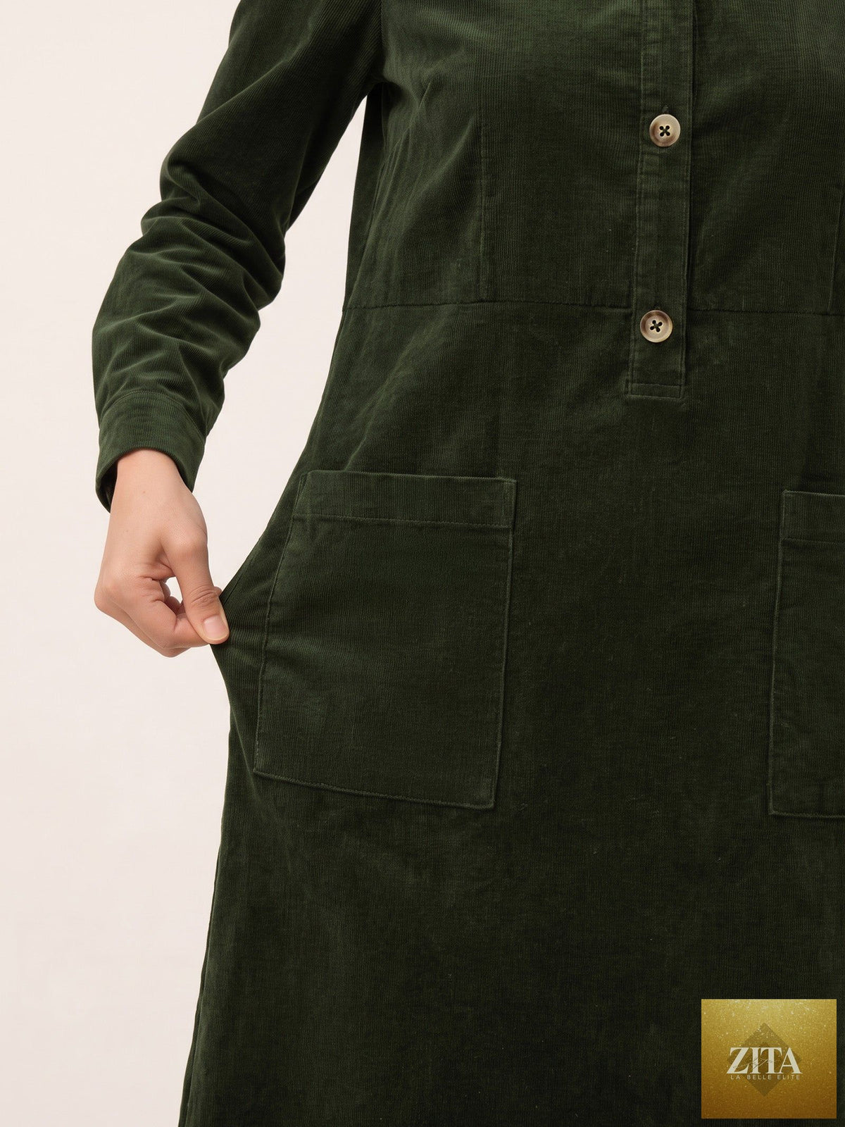 Cotton Lyocell Textured Button Front Pocket Midi Dress NOVALIE