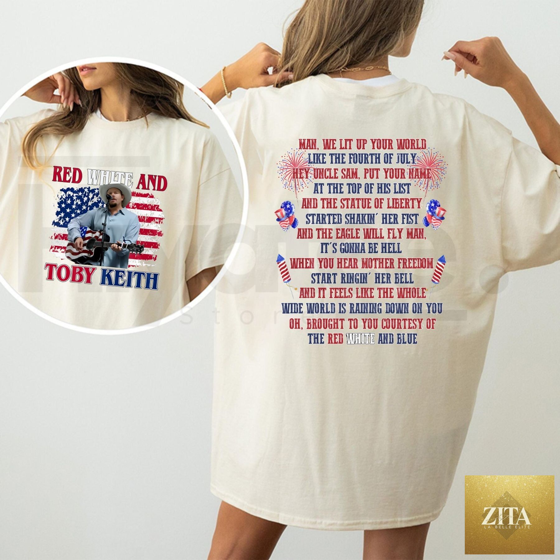 Hiyatee Toby Keith patriotic T-shirt featuring red, white, and blue design honoring country music legend and tribute.