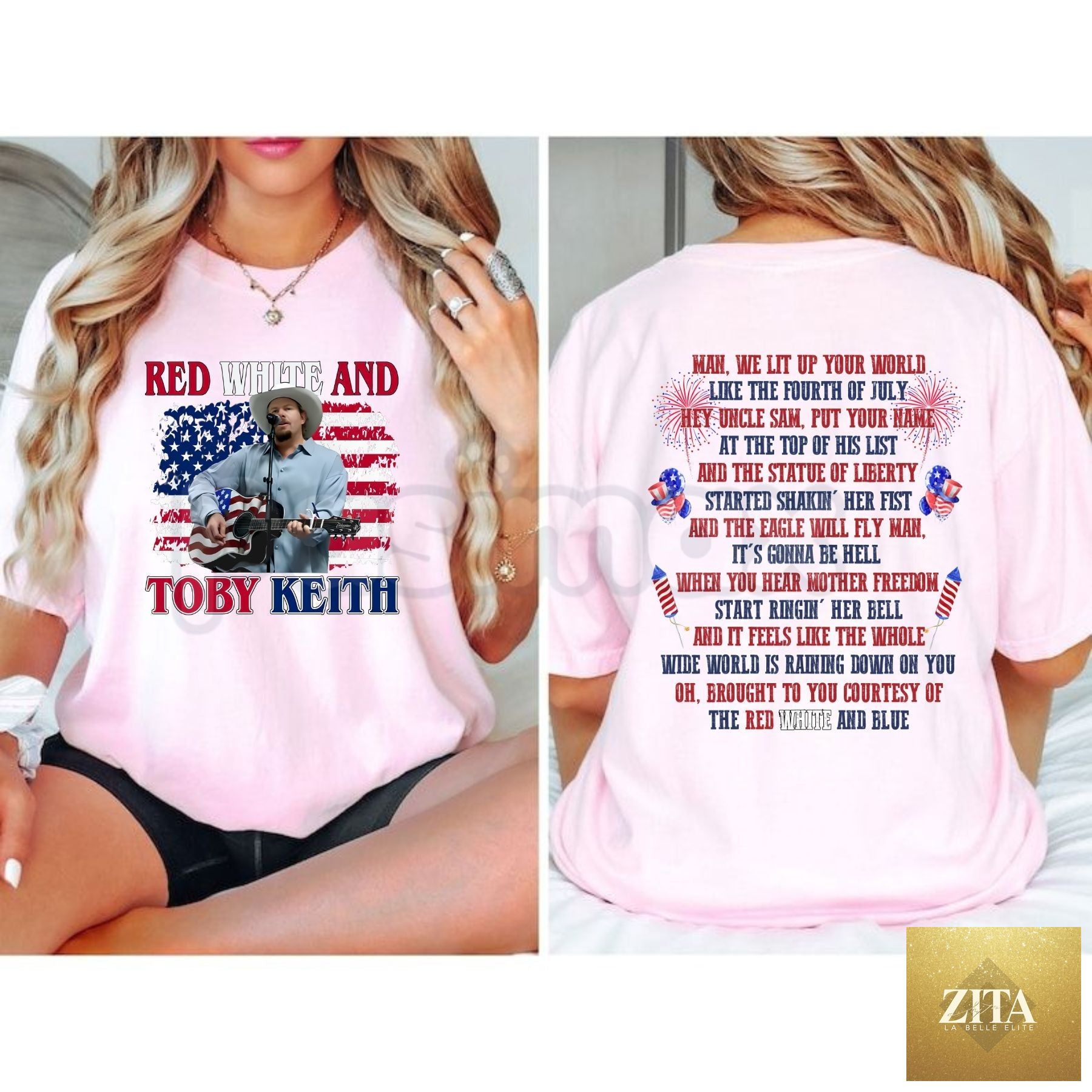 Pasimax Toby Keith patriotic T-shirt featuring red, white, and blue graphic, made of 100% cotton, American soldier tribute, USA-made.
