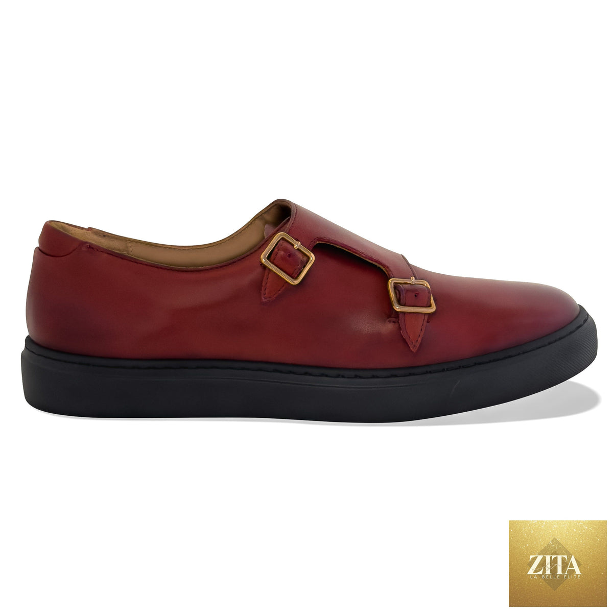 Women's Tosca Bordo slip-on sneakers by MOCALMO, side view showing sleek design, monk strap detail, and comfortable casual style.