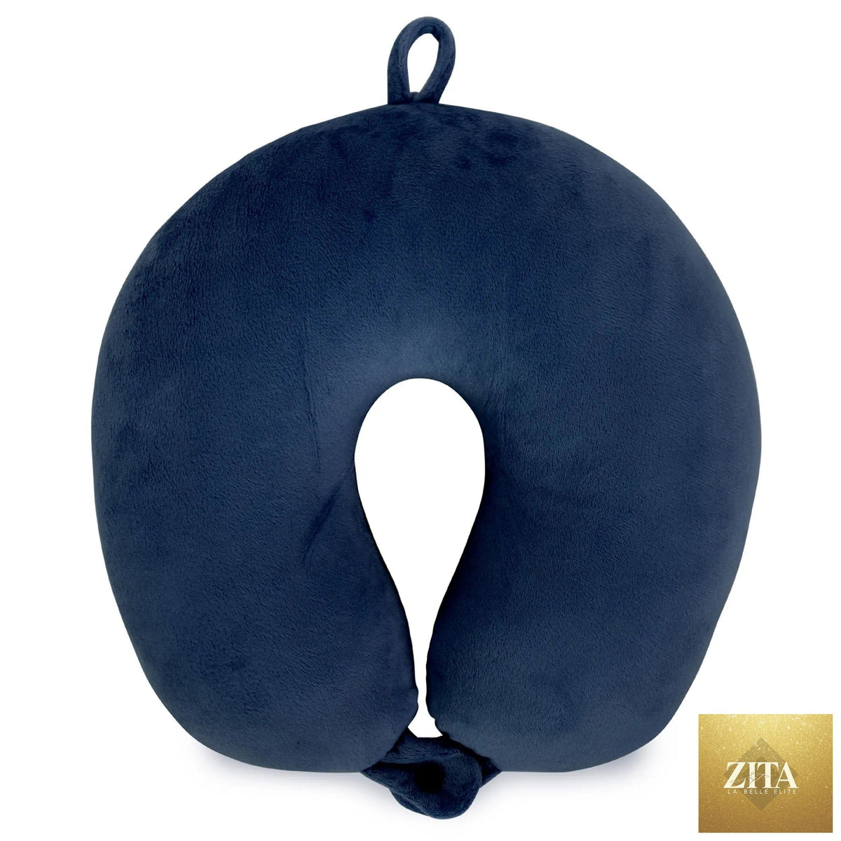 Travellty plush microbeads travel neck pillow shown in navy blue, designed for comfortable support during travel.
