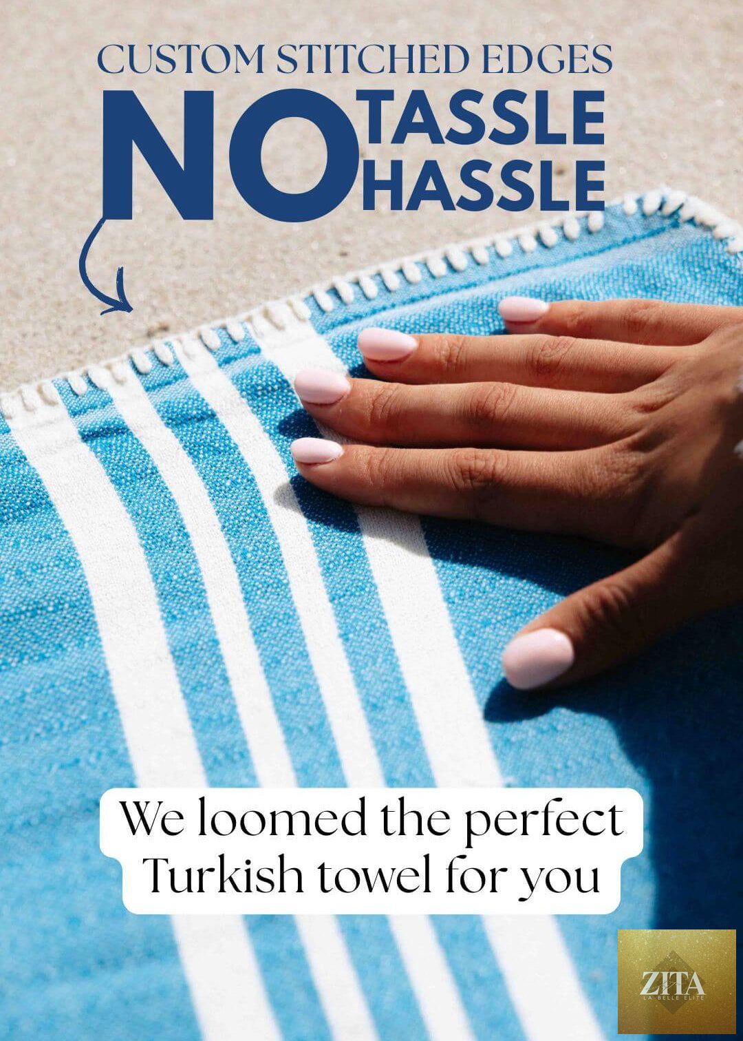 Zita La Belle Elite Turkish towel without fringe, showcasing soft, lightweight cotton fabric with a classic woven pattern.