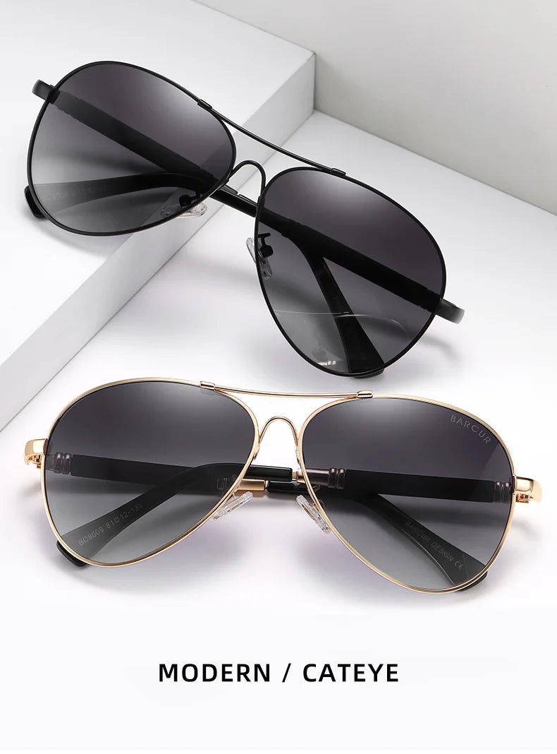 Stevvex BARCUR polarized pilot sunglasses for men with gradient mirror lenses, stainless steel frame, ideal for driving and outdoor activities