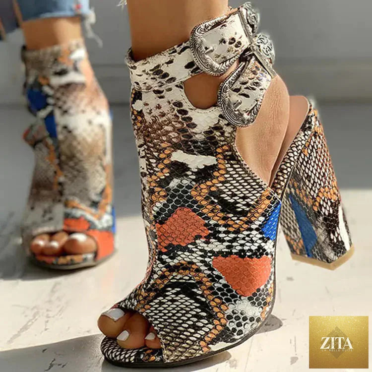 Large women's sandals with high thick heels, stylish and comfortable women’s shoes by Trendy Attic Store01.