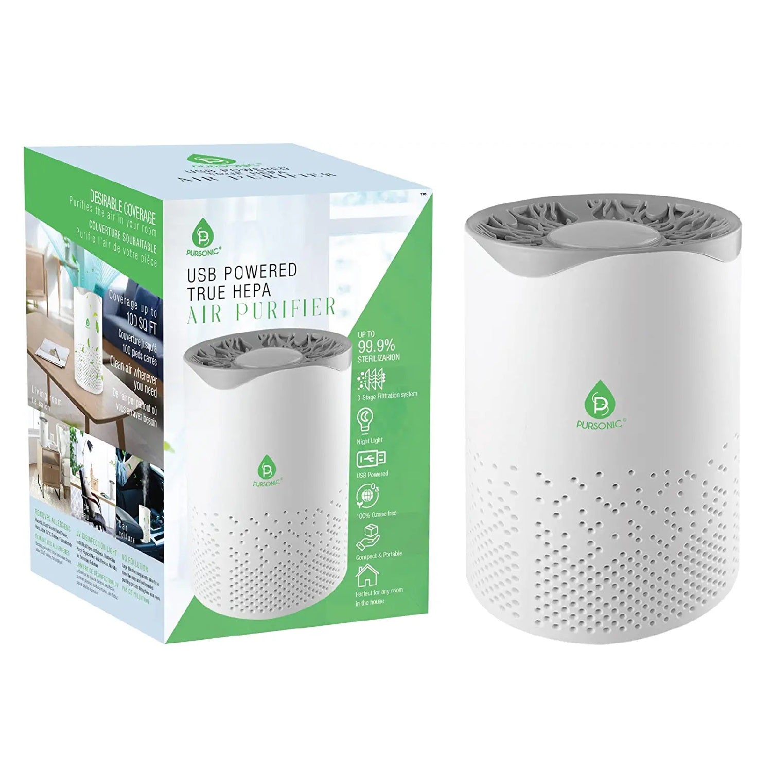 USB Powered True HEPA Air Purifier Blush Apollo