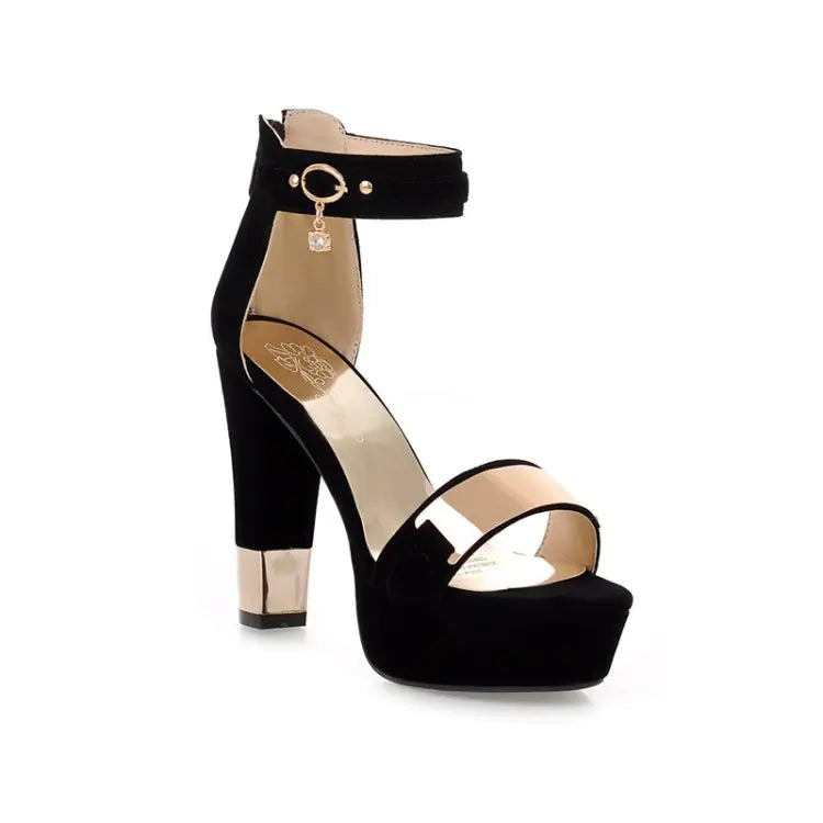 Black women's high heels with a fish mouth design and platform sole, stylish shoes by Trendy Attic Store01.