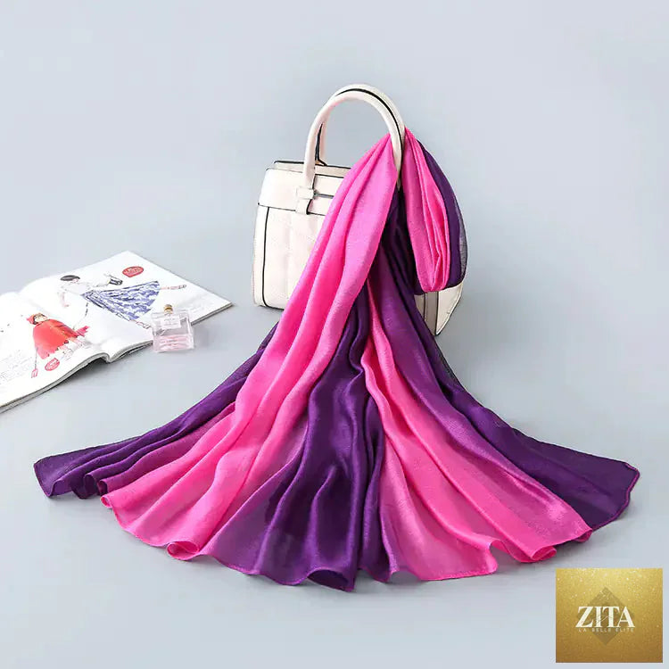 Women’s gradient silk scarf from Trendy Attic Store01, showcasing soft fabric and stylish sun protection design.