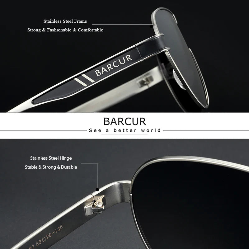 Stevvex BARCUR men's polarized sunglasses with UV400 protection, special-shaped stainless steel frame eyewear for men.