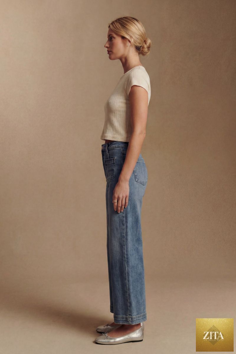 A pair of Artemis Vintage Aurelia high-rise crop palazzo jeans with tummy control and stylish wide-leg fit.