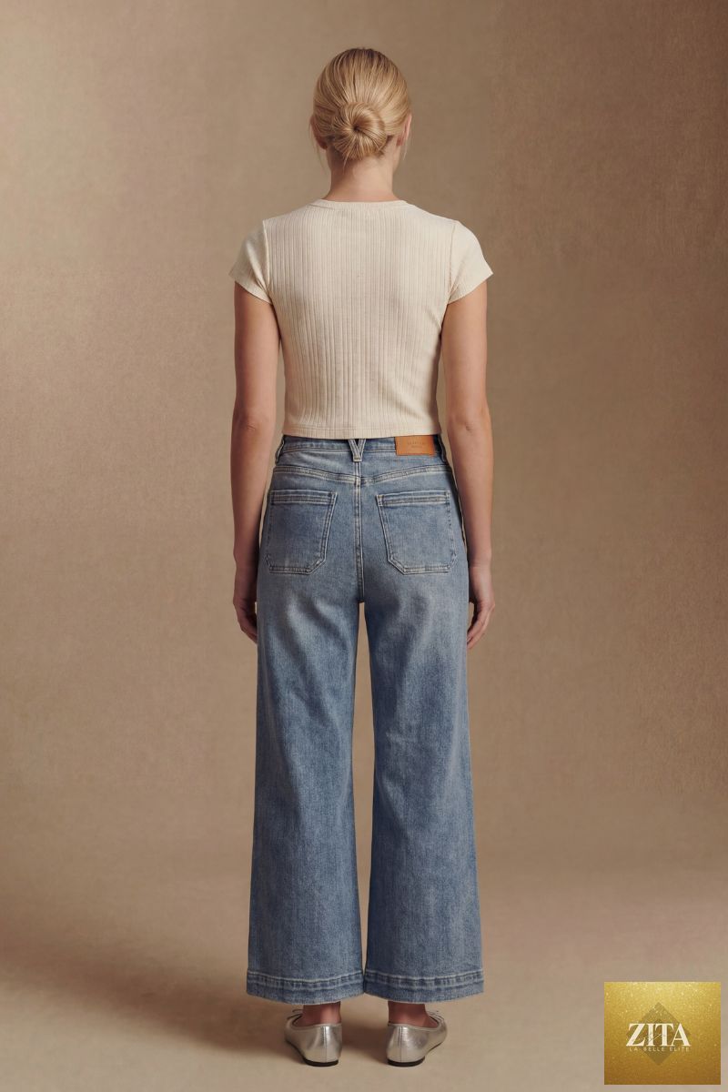 Artemis Vintage Aurelia high rise crop palazzo jeans with tummy control, featuring a stylish wide-leg design and comfortable fit.