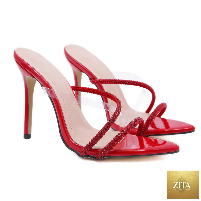 Women pointed toe rhinestone high heel sandals with stiletto heel and elegant design by Trendy Attic Store01