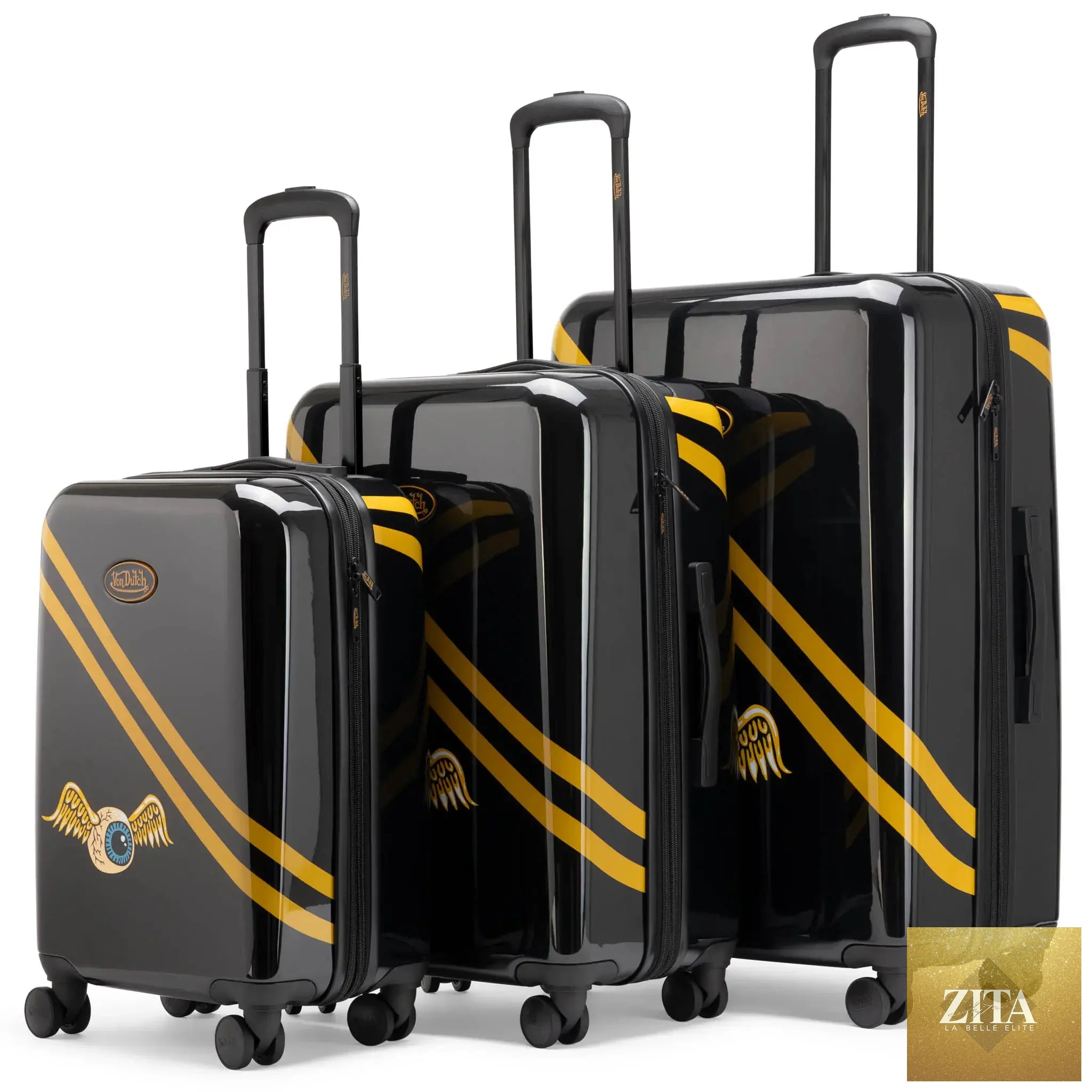 Travellty Kustom Kulture 3-piece expandable hardside spinner luggage set shown from a main angle, featuring sleek design and durable construction.