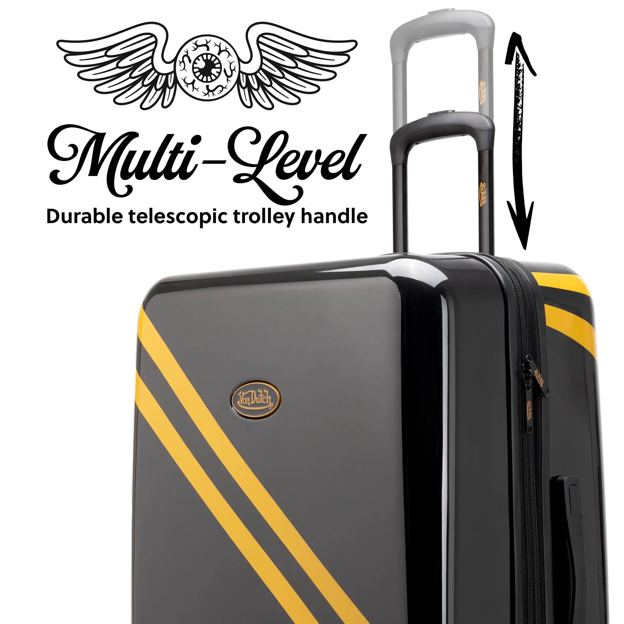 Travellty Kustom Kulture 3-piece expandable hardside spinner luggage set with durable design and multiple compartments.