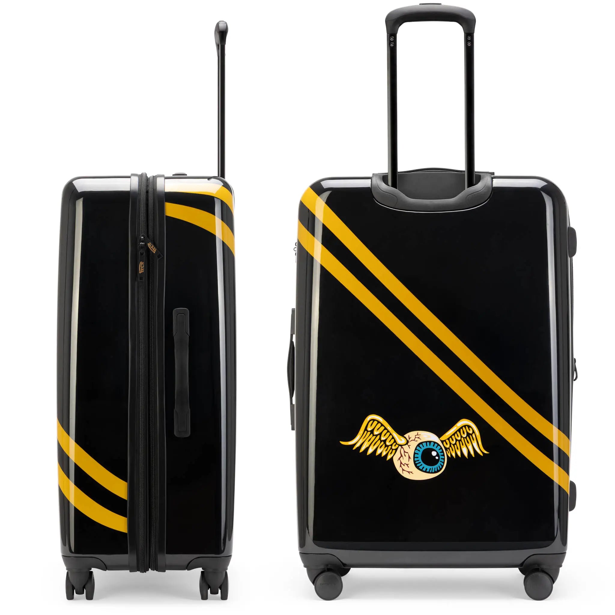 Travellty Kustom Kulture 3-piece expandable hardside spinner luggage set shown from multiple angles