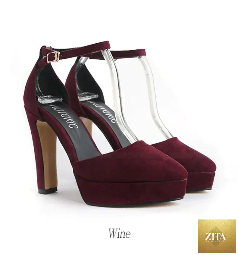 Korean style pointed toe chunky heel women's shoes in beige with block heel and sleek design.