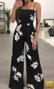 Women’s summer floral backless jumpsuit with tie straps, stylish and breezy, from Trendy Attic Store01.