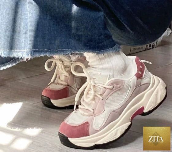 Stevvex women's luxury sneakers with thick soles, round toe, breathable mesh, chunky platform, lightweight and non-slip for active wear.