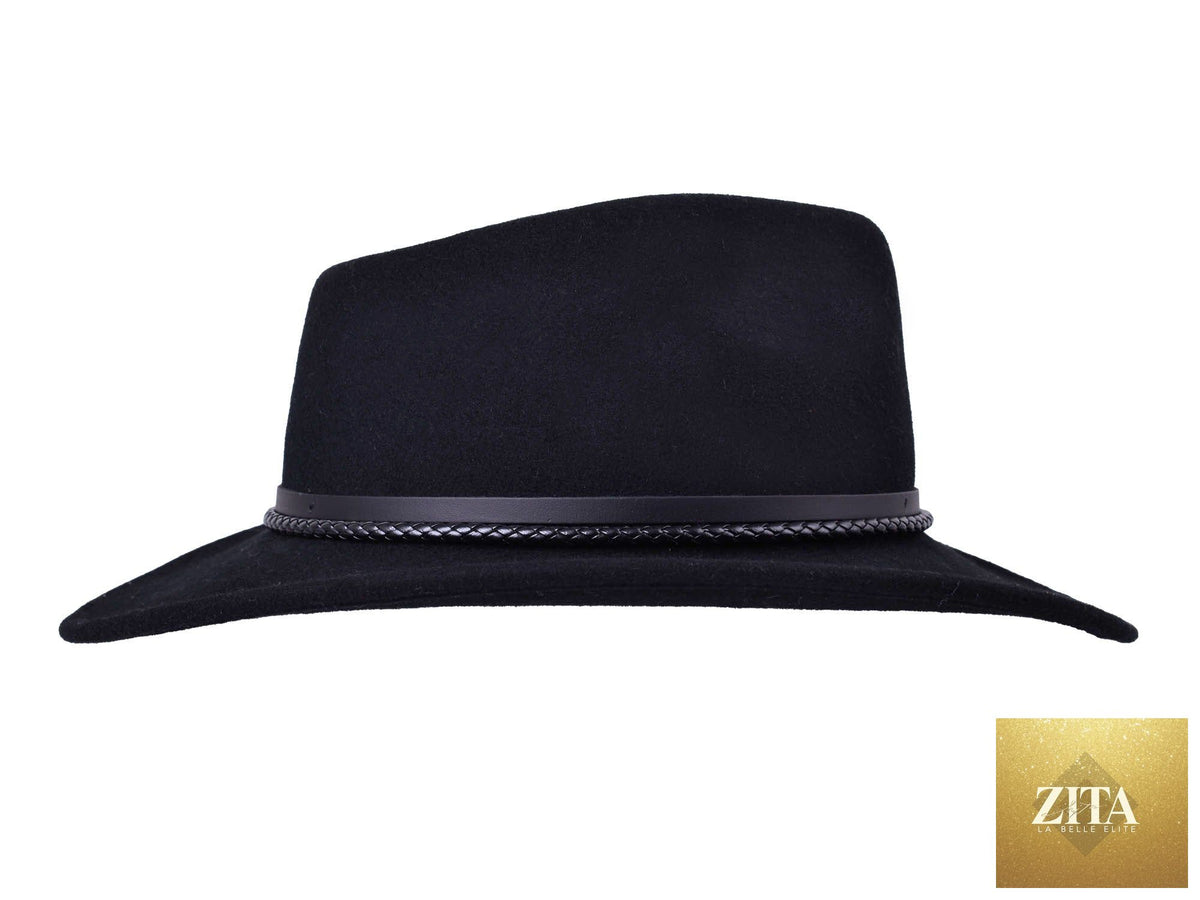 Classic wool felt fedora hat by Bigalli Hats USA with a wide brim and regal style.