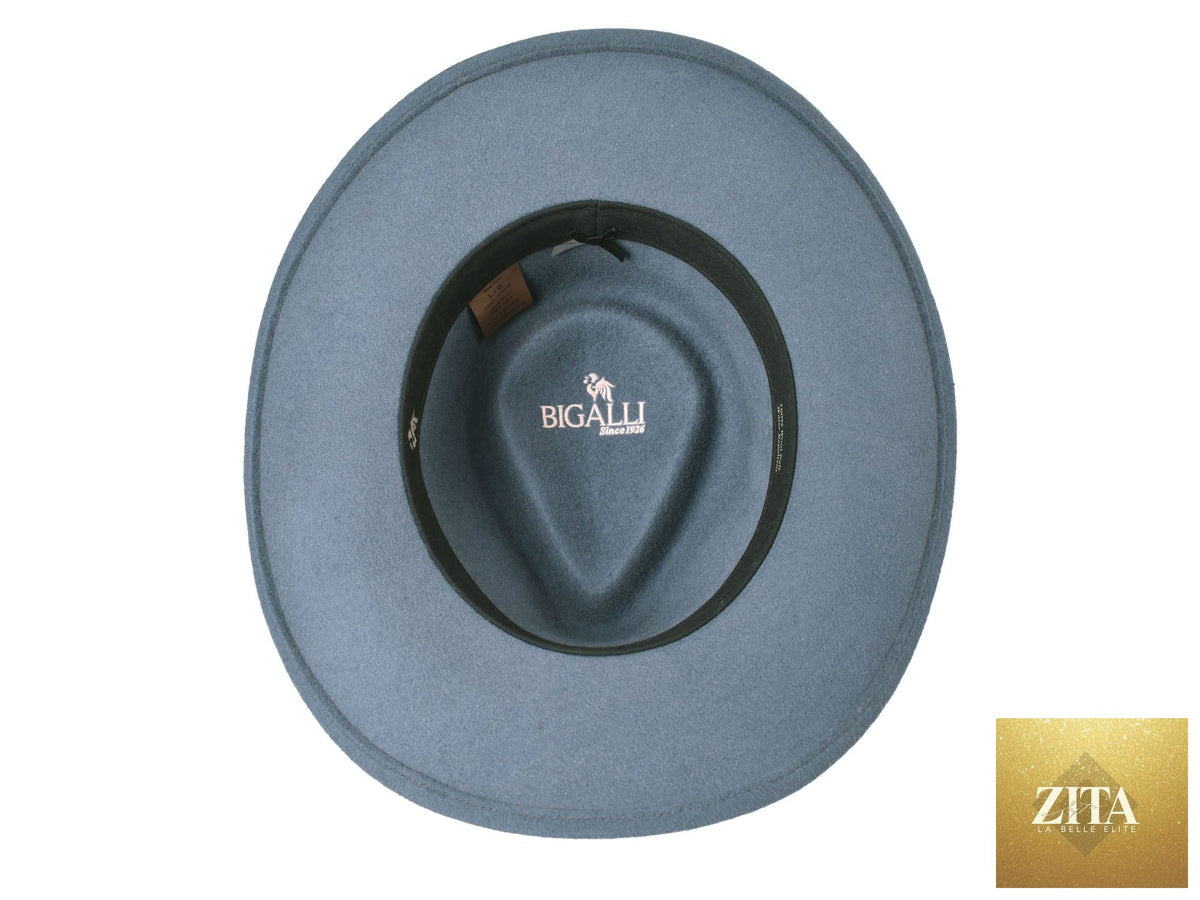 Wool felt regal fedora hat by Bigalli Hats USA with a classic wide brim and elegant design.