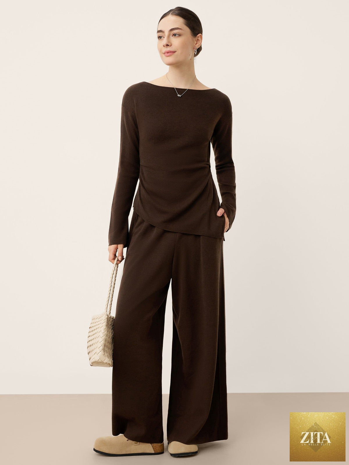 Merino Wool Boat Neck Asymmetric Hem Top LORELEI